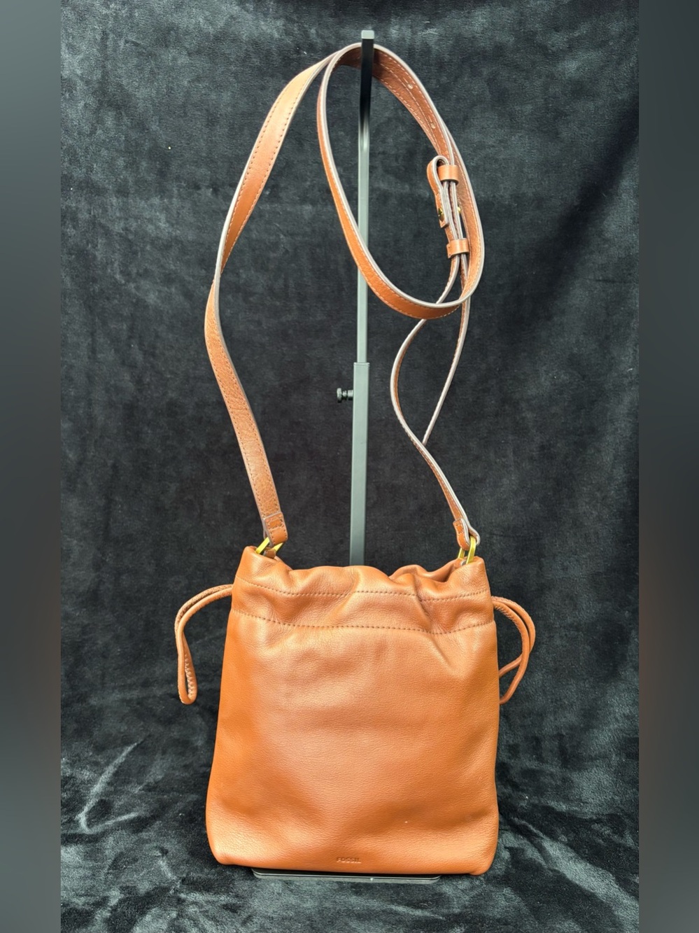 Fossil Gigi Brown Leather Drawstring Crossbody Bag